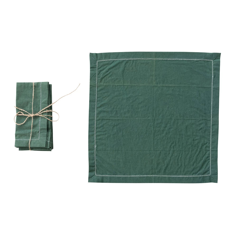 18x18 Evergreen Napkins w/ Stitching (Set of 4)
