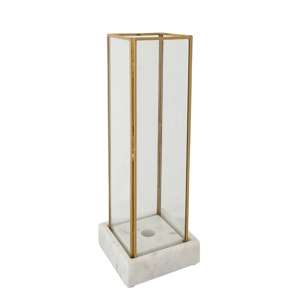 Marble Taper Holder w/ Glass & Brass Hurricane