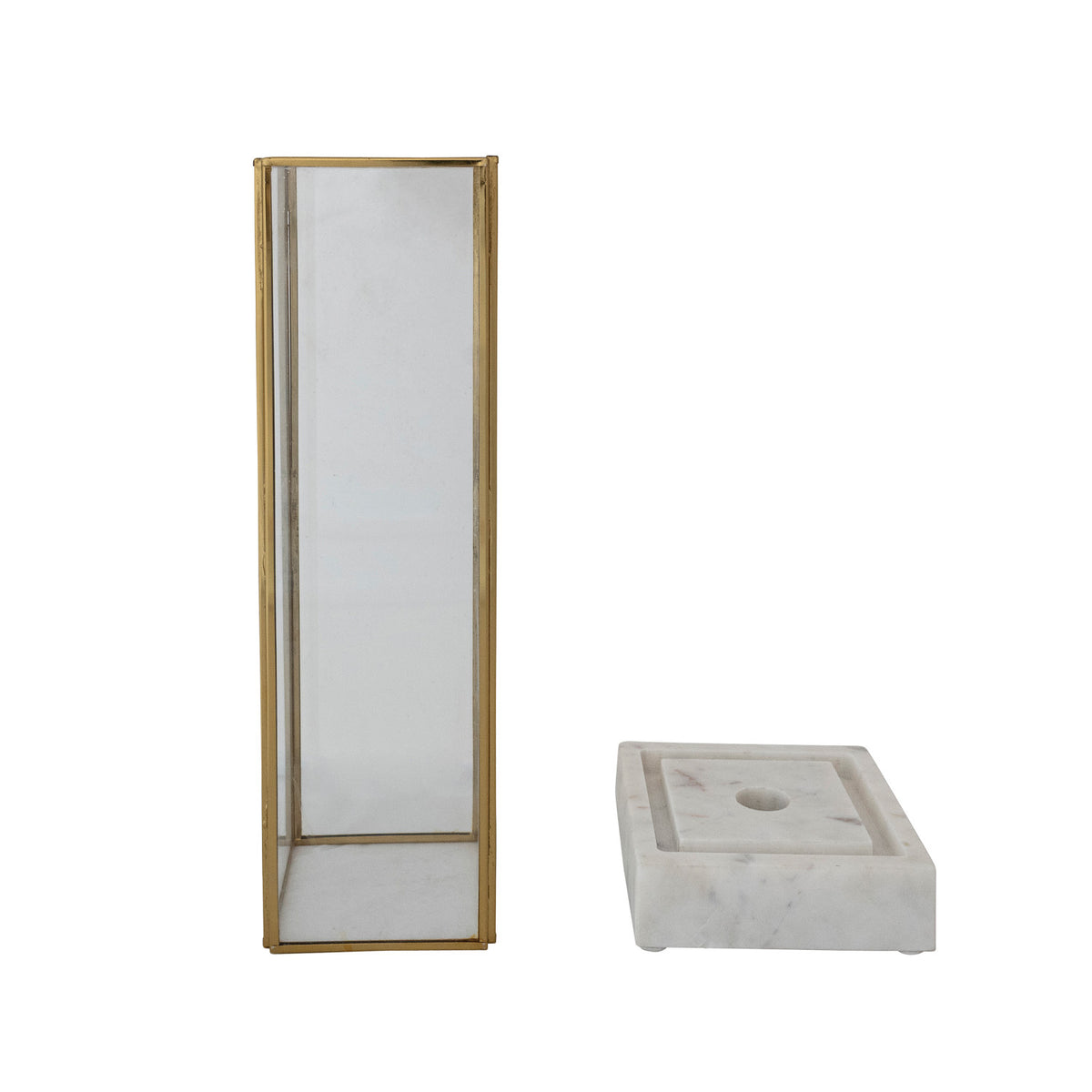 Marble Taper Holder w/ Glass & Brass Hurricane