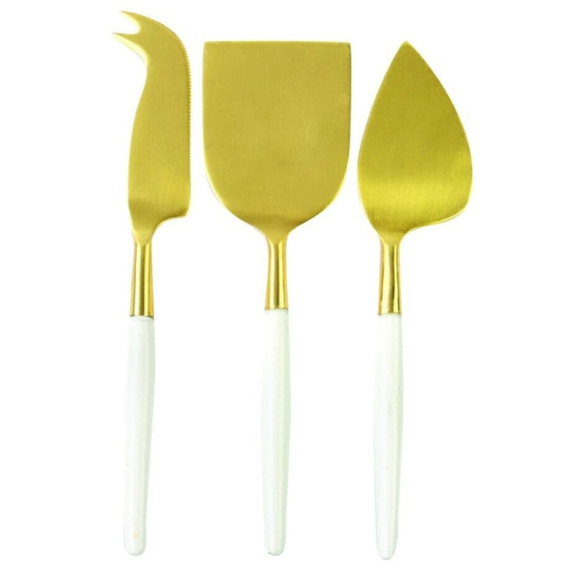 White & Gold Cheese Knives (Set of 3)