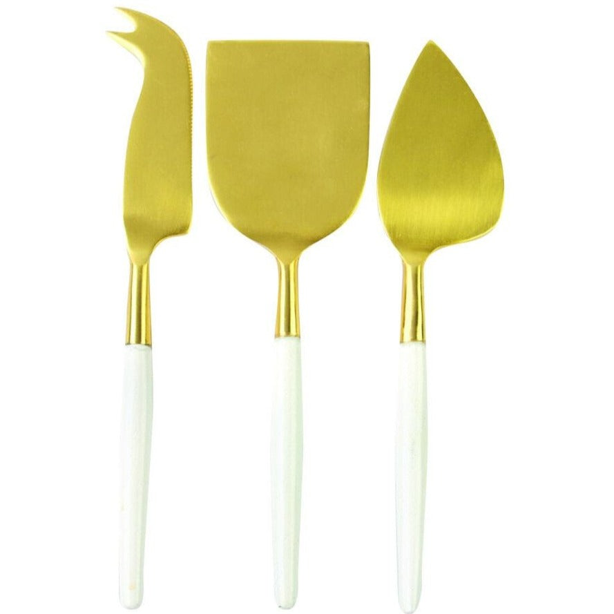 White & Gold Cheese Knives (Set of 3)