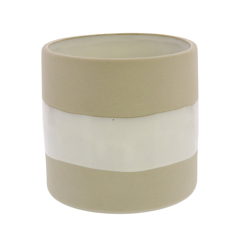 White & Sand Ceramic Low Vase (2 Sizes)