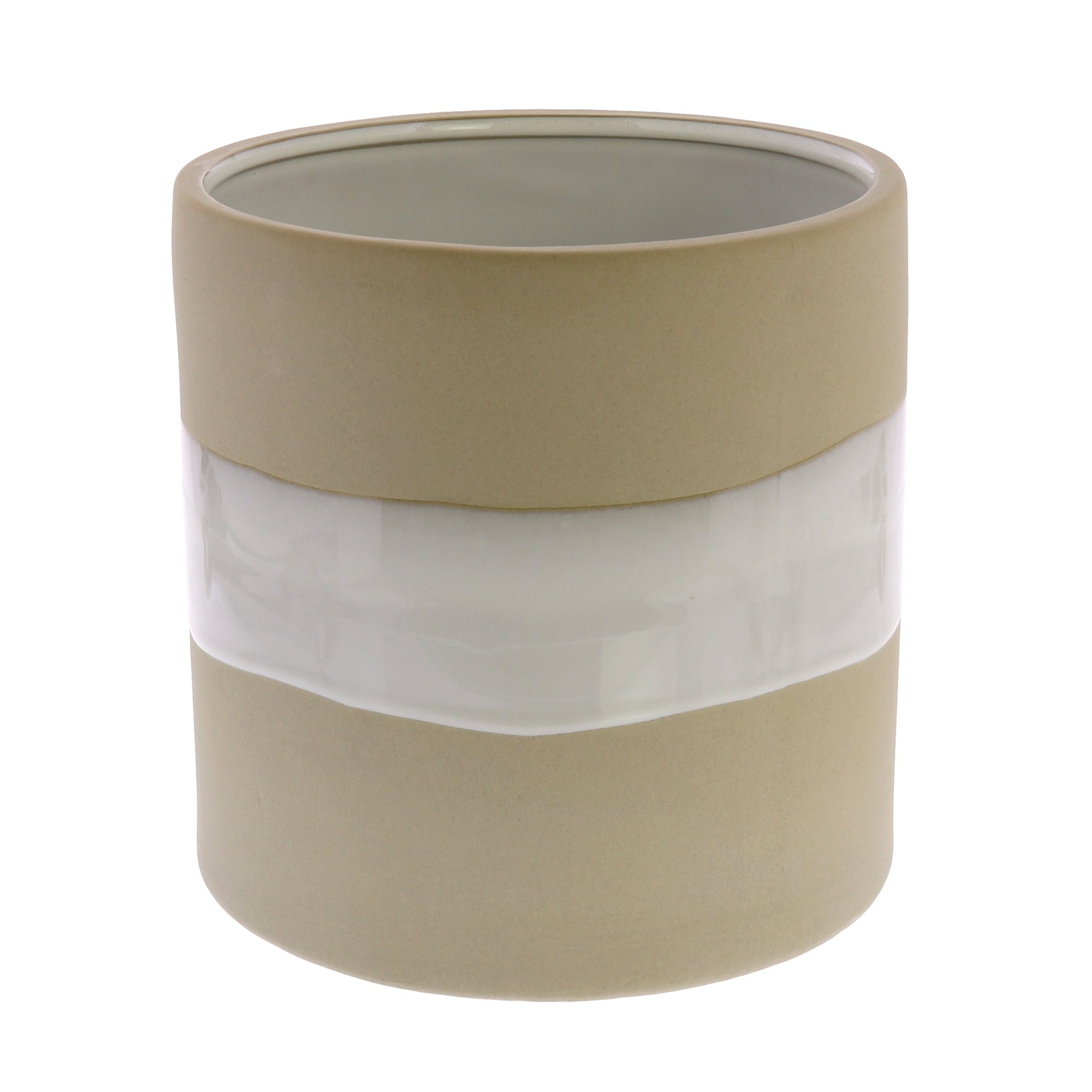 White & Sand Ceramic Low Vase (2 Sizes)
