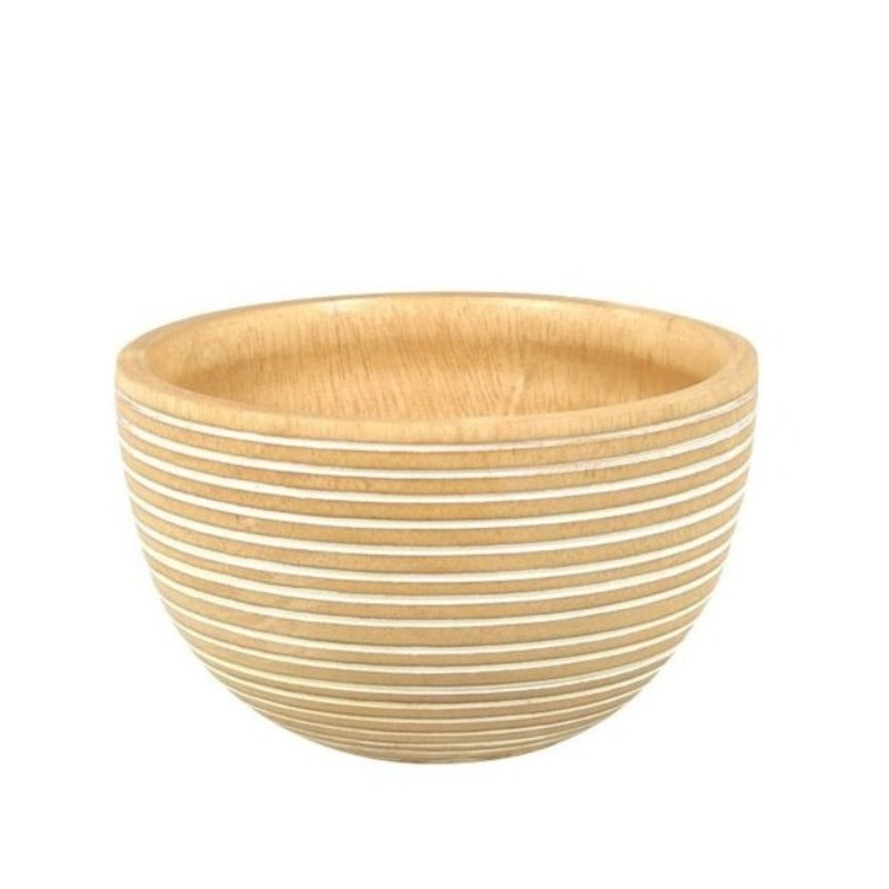 White Striped Mango Wood Bowl (2 Sizes)