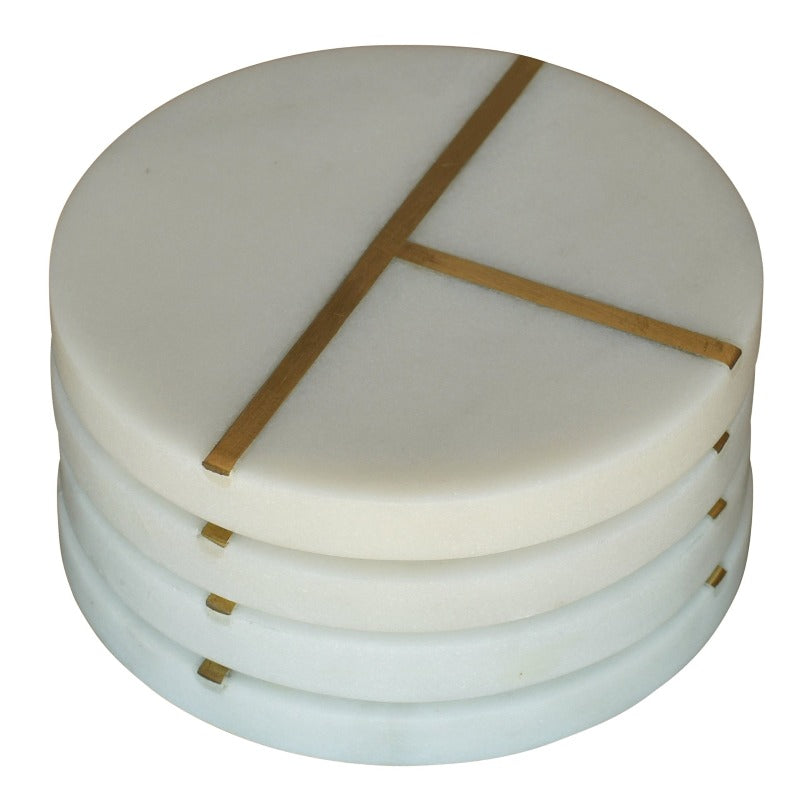 Marble Coaster with Brass Inlay - Set of 4