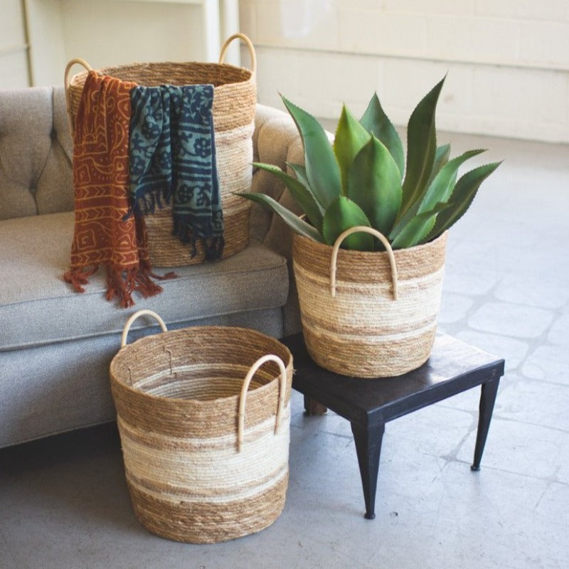 Two Toned Natural Round Basket (3 Sizes)