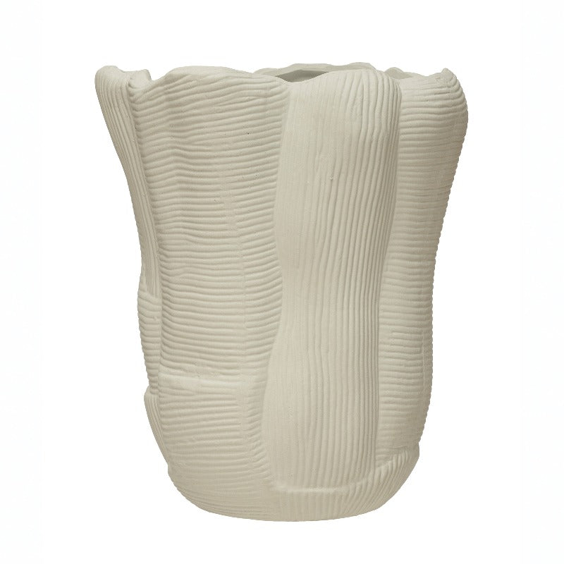 Ruffled White Stoneware Vase