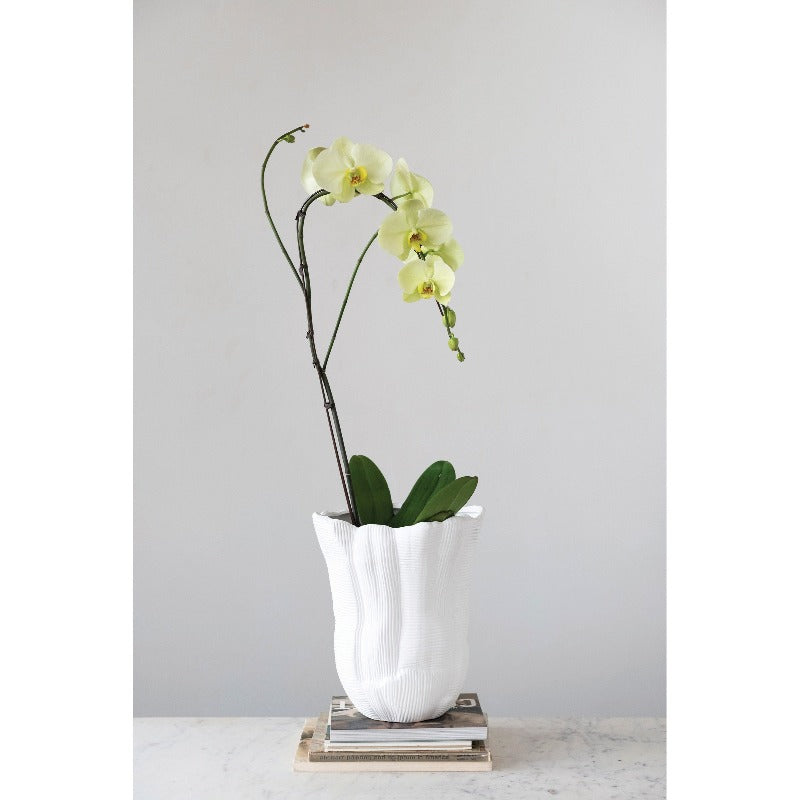 Ruffled White Stoneware Vase