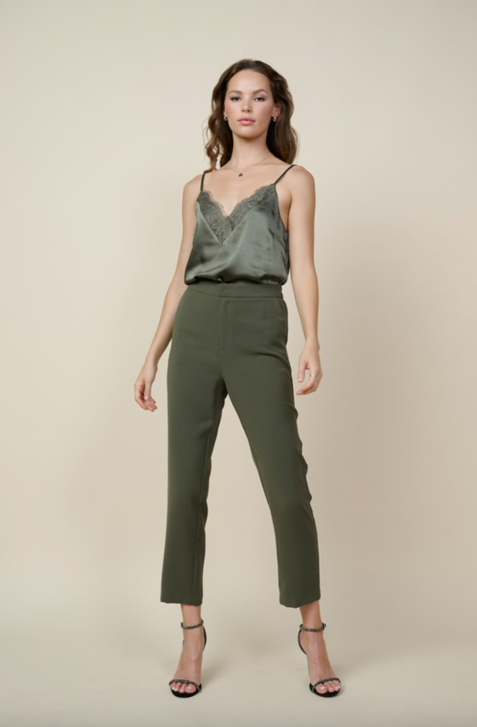 Lace Detail Cami-Olive