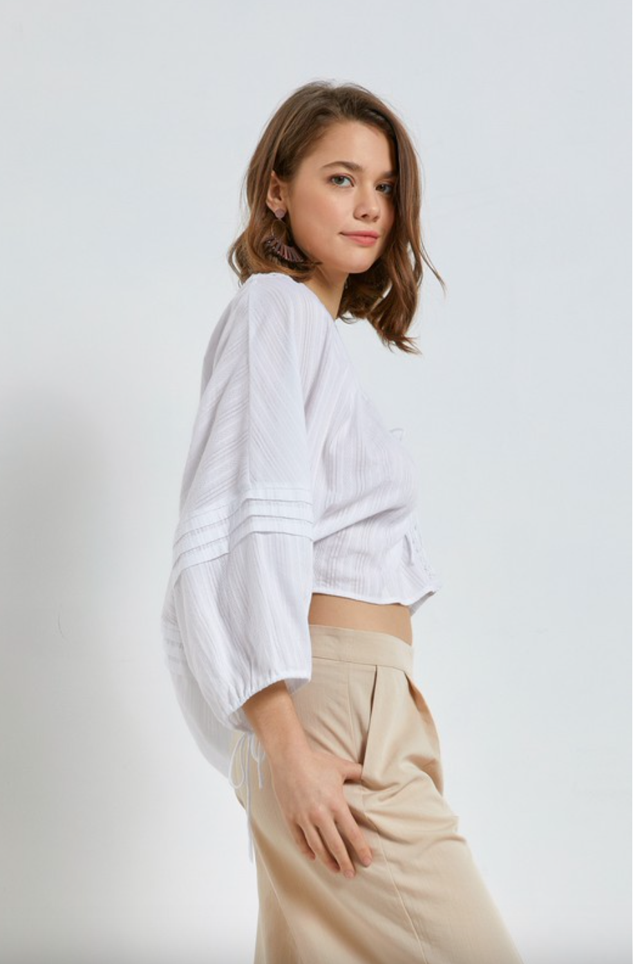 Lace Tie Top-White-Final Sale