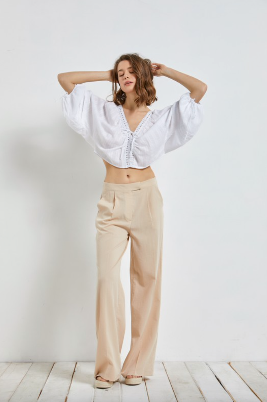 Lace Tie Top-White-Final Sale