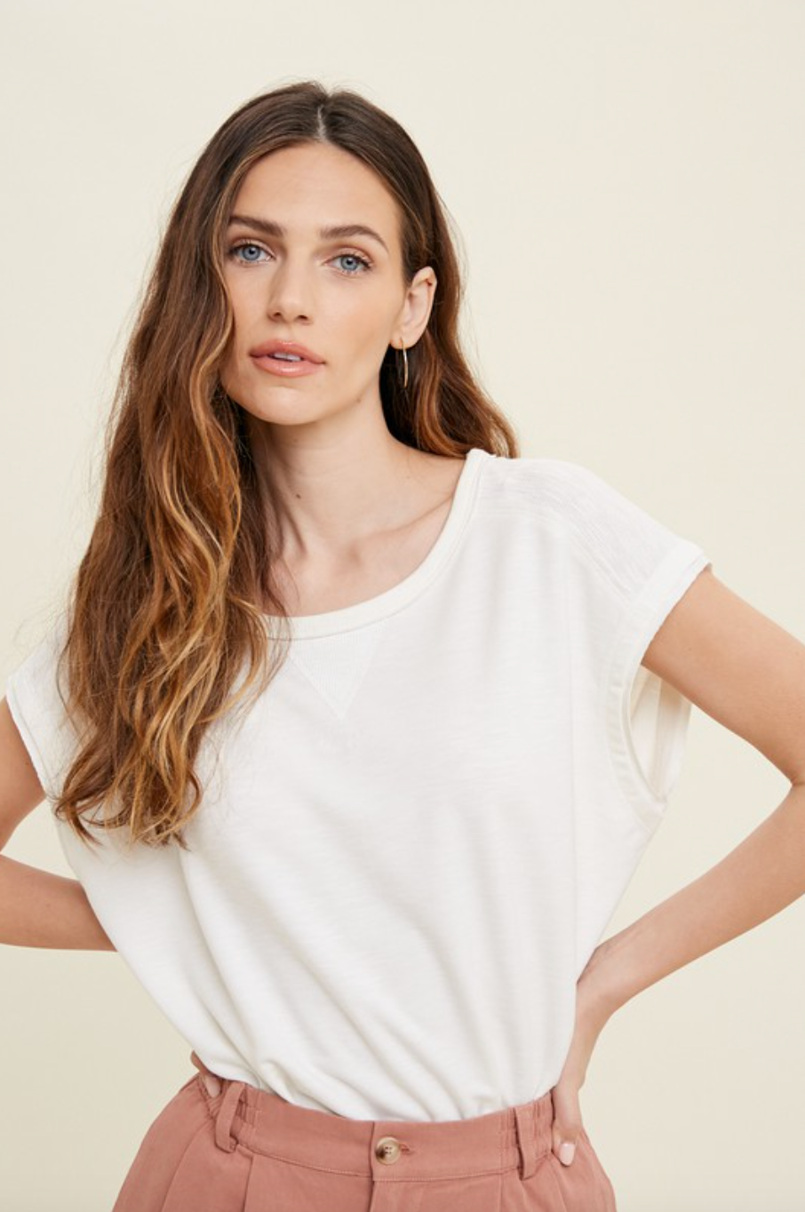 Drop Shoulder Top-Ivory