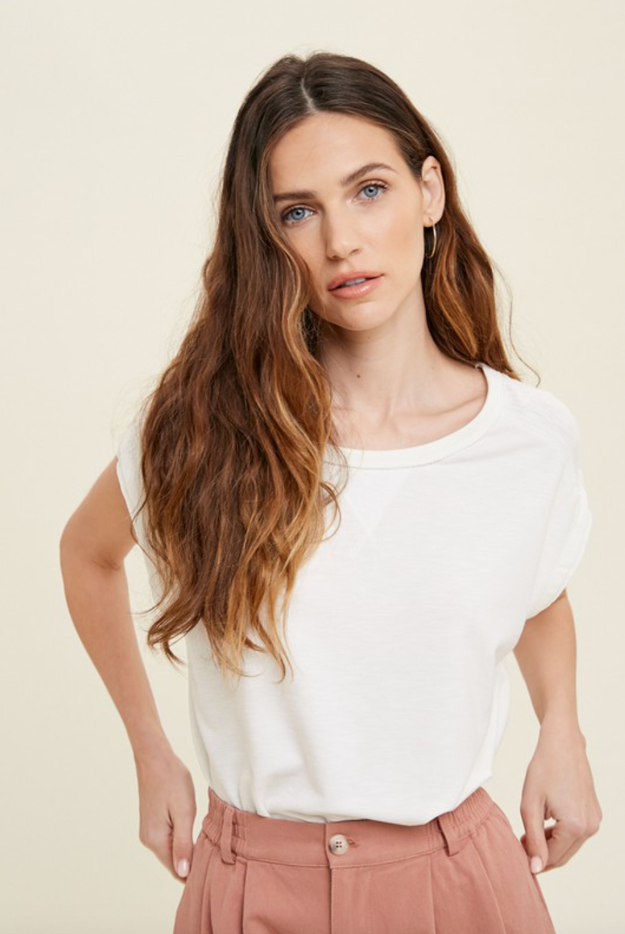 Drop Shoulder Top-Ivory
