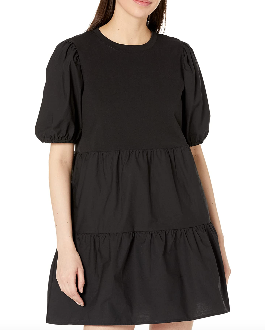 Poplin Mix Dress-Black