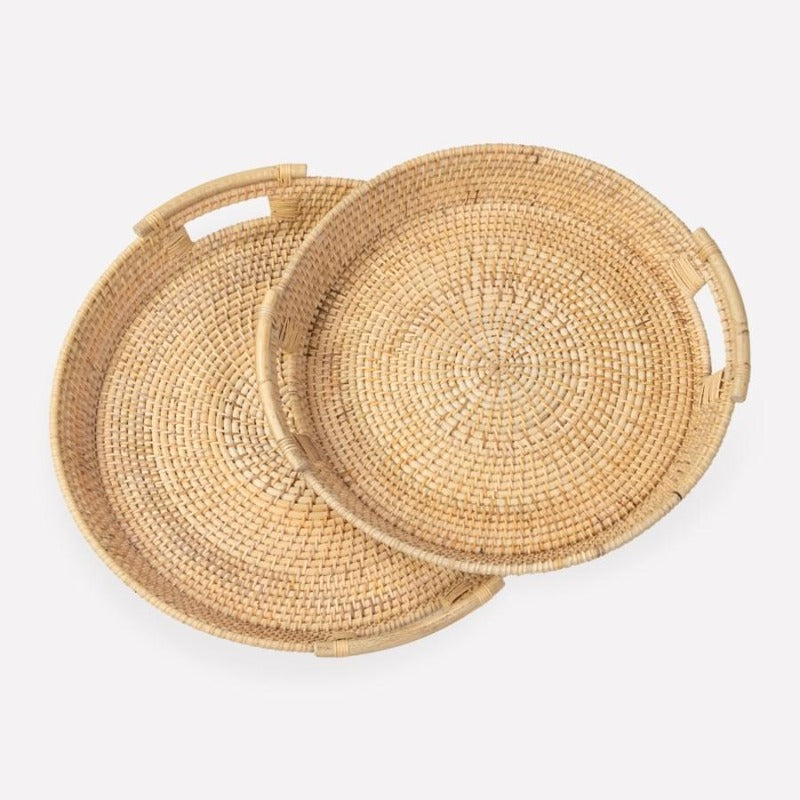 Caspar Round Woven Trays w/Handles (Set of 2)