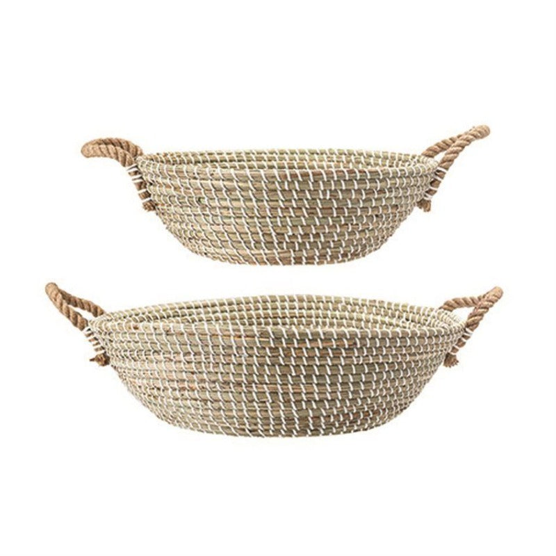 Seagrass Basket with Handles- White/Natural