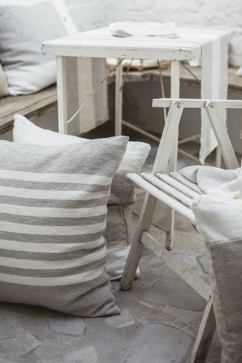 Flax & Oyster Stripe Linen Blend Pillow