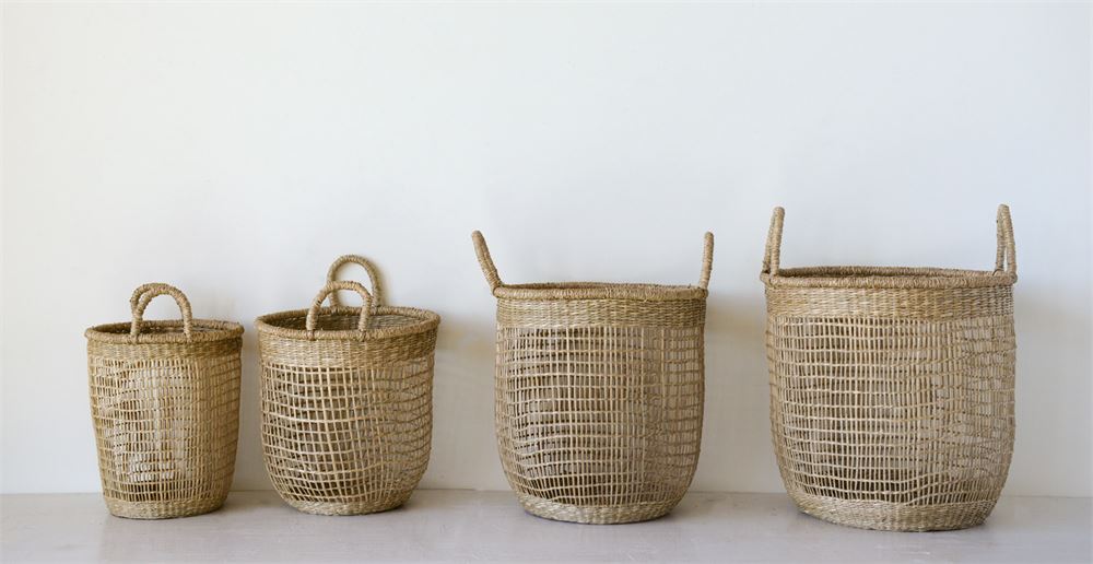 Round Hand-Woven Seagrass Open Weave Basket