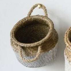Natural & White Seagrass Basket with Rope Handles