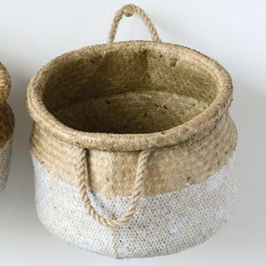 Natural & White Seagrass Basket with Rope Handles