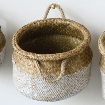 Natural & White Seagrass Basket with Rope Handles