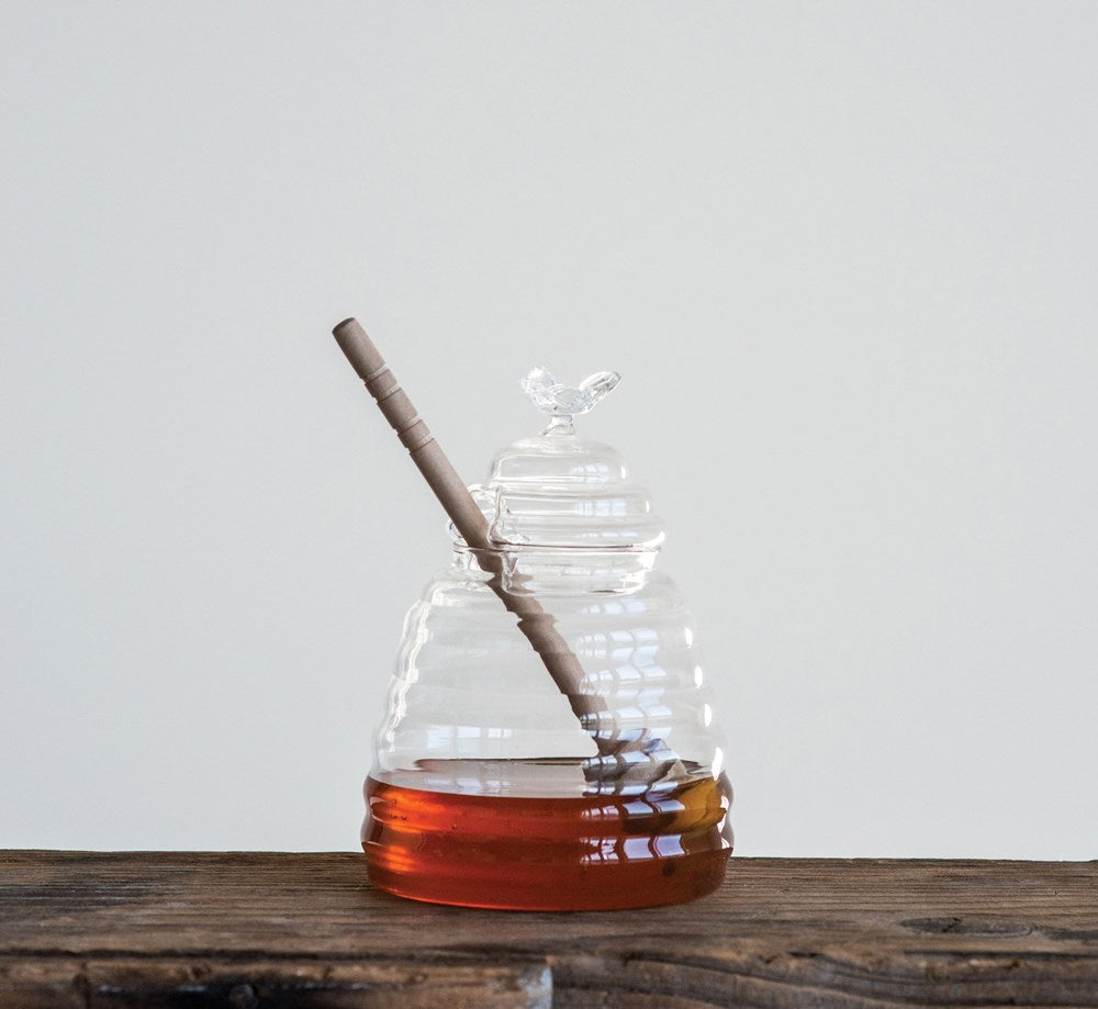 3.75x5 Glass Honey Jar with Wood Dipper