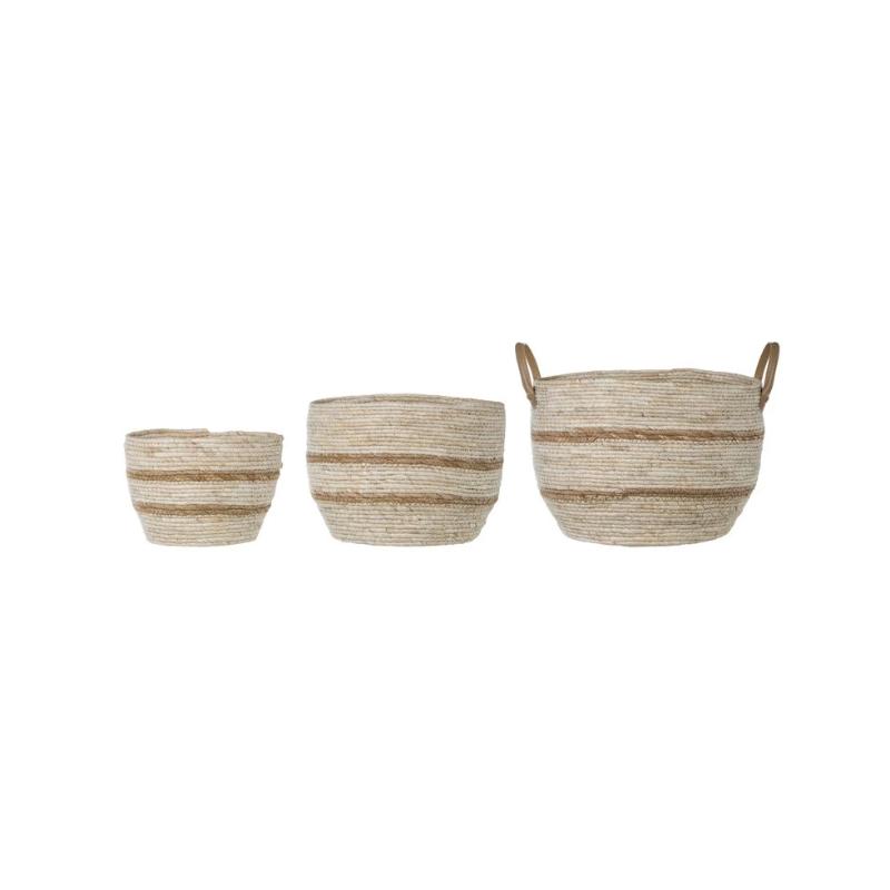 Round Cream Maize Basket with Stripes
