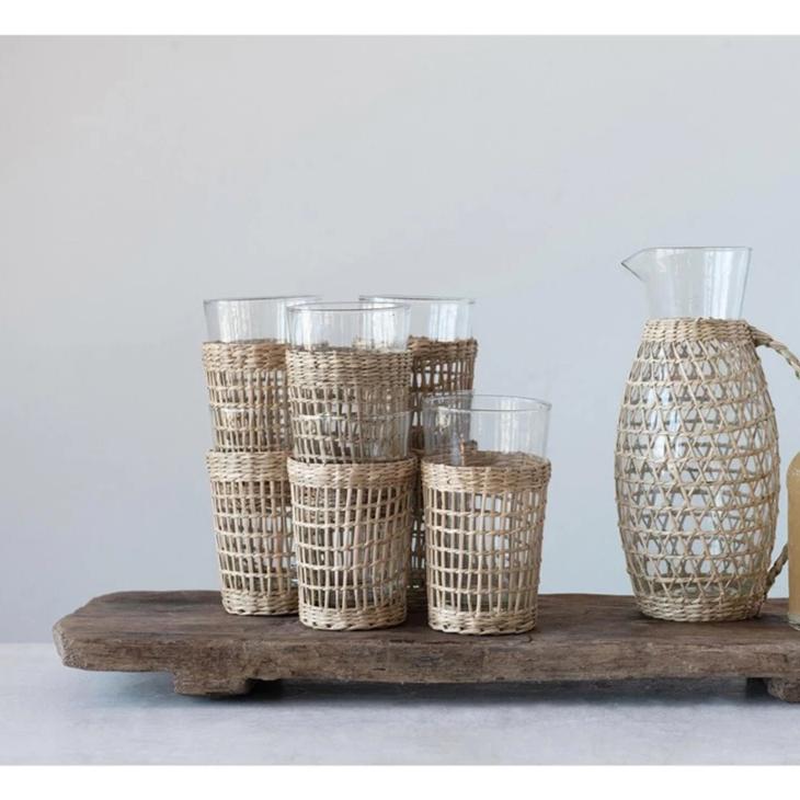 12 oz. Drinking Glass w/ Woven Seagrass Sleeve