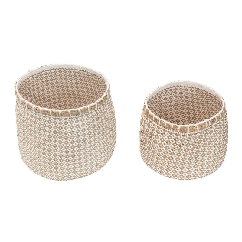 Handwoven Natural & White Seagrass Basket (2 Sizes)