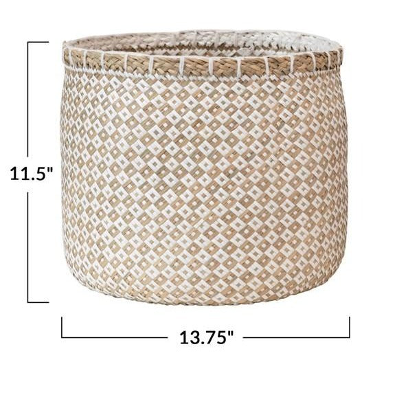 Handwoven Natural & White Seagrass Basket (2 Sizes)