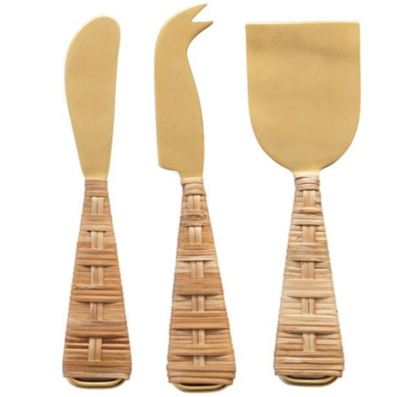Rattan Handled Cheese Knives (Set of 3)