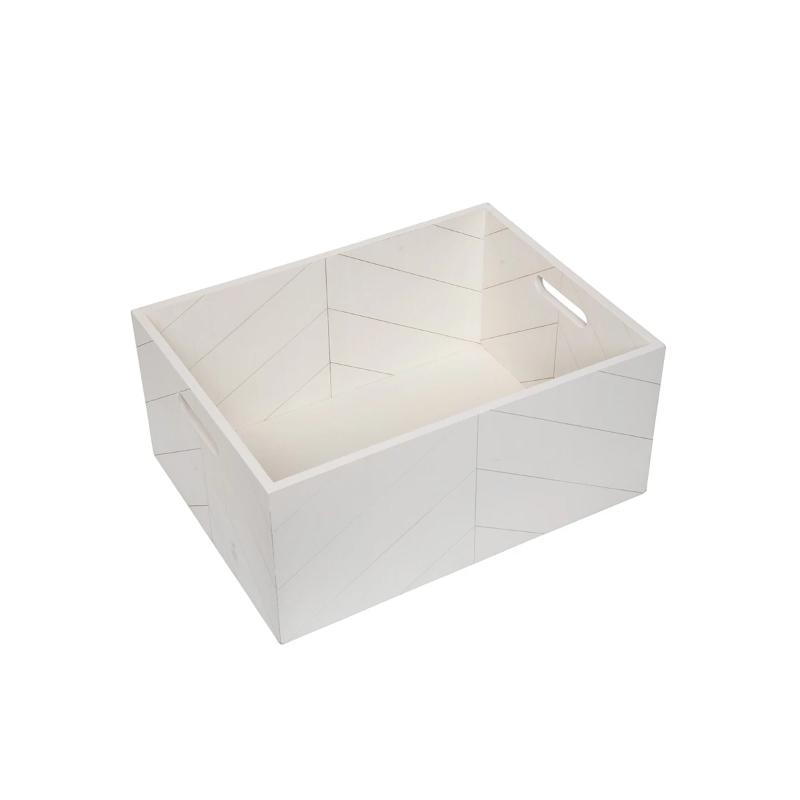 White Wooden Storage Crate- Modern Routed Pattern