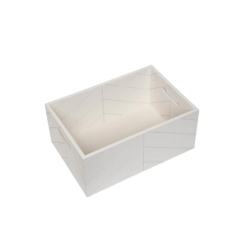 White Wooden Storage Crate- Modern Routed Pattern