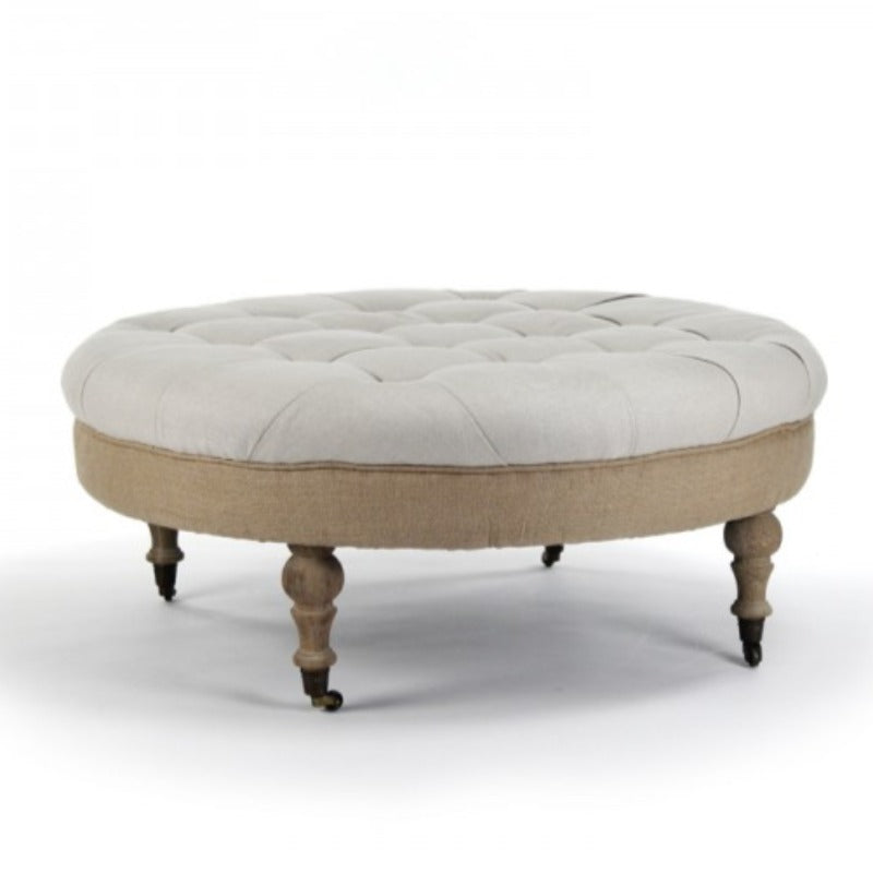 Round Tufted Jute Ottoman Coffee Table 40"w x 17" h