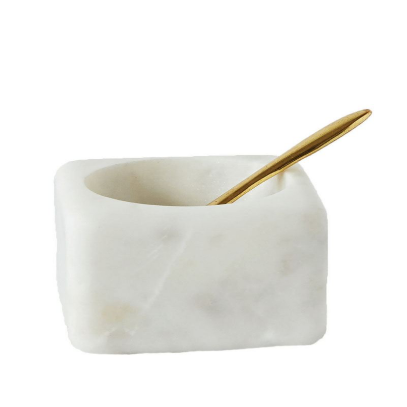 Marble Bowl w/ Brass Spoon (Set of 2)