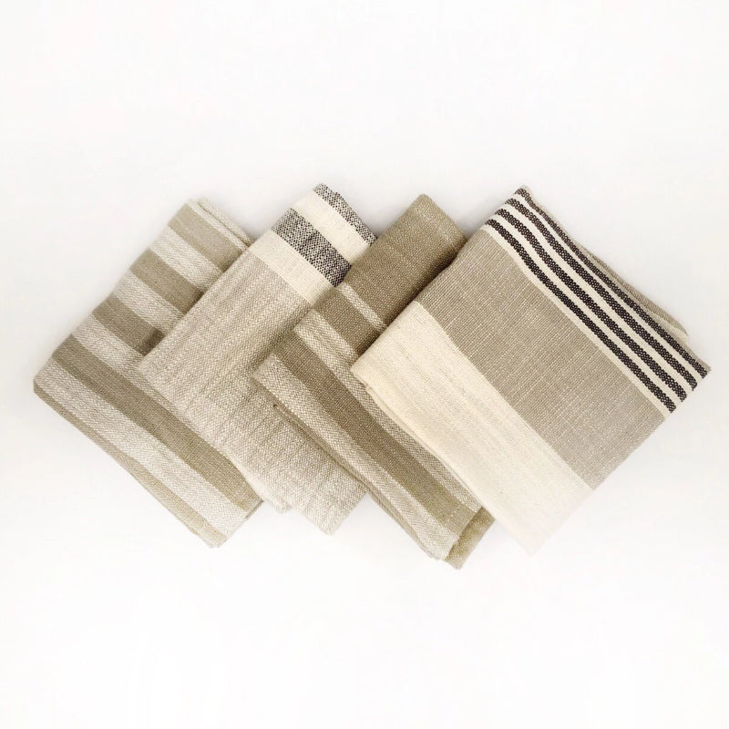 Cotton Stripe Napkins, Set of 4 Taupe, Black, Cream