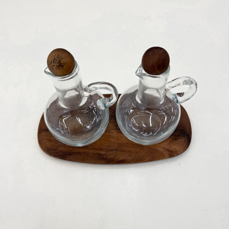 Oil & Vinegar Set on Acacia Tray