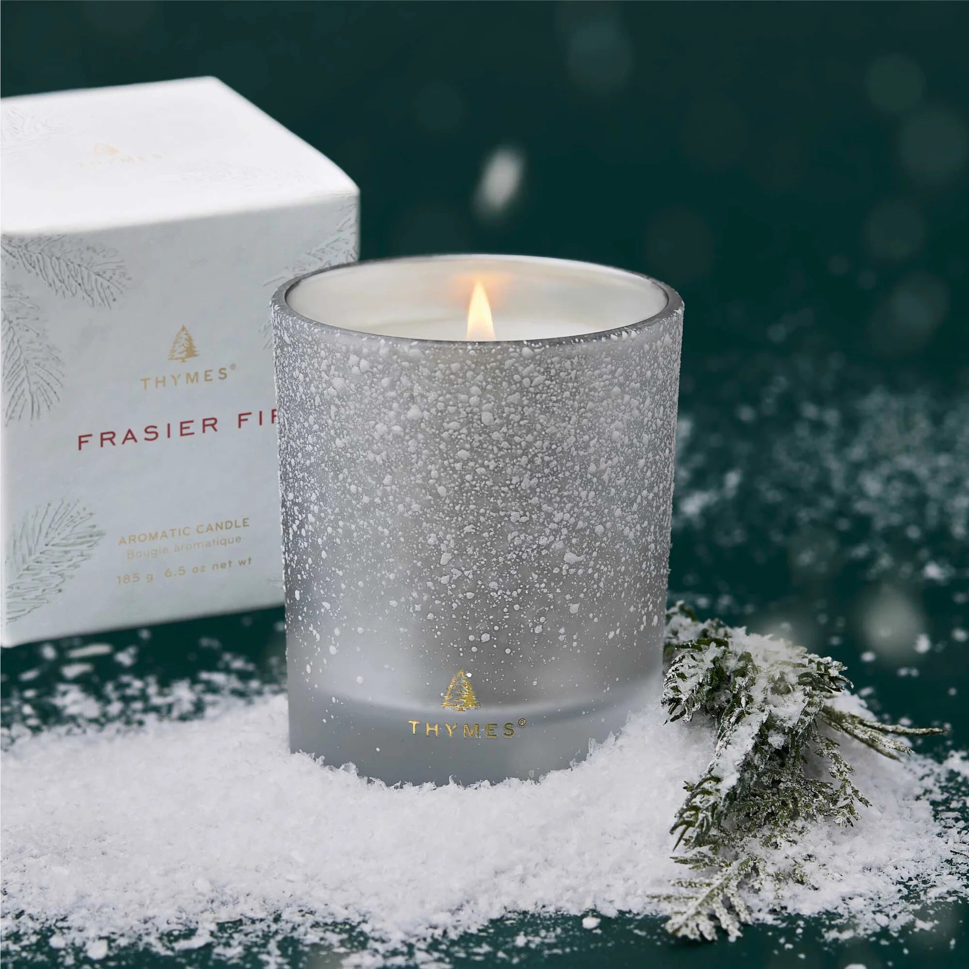 Thymes Frasier Fir Flocked Candle-6.5oz