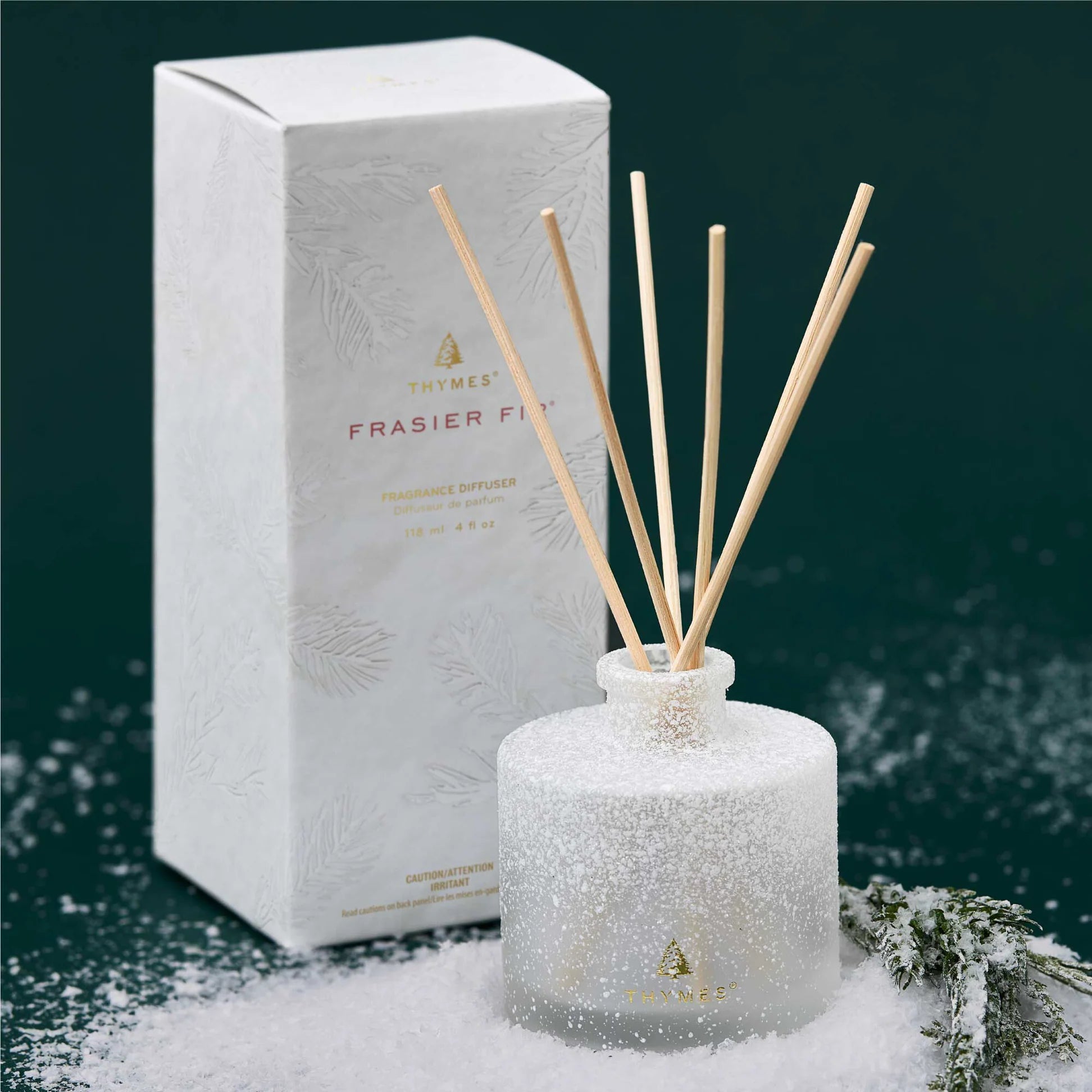 Thymes Frasier Fir Flocked Reed Diffuser-4oz