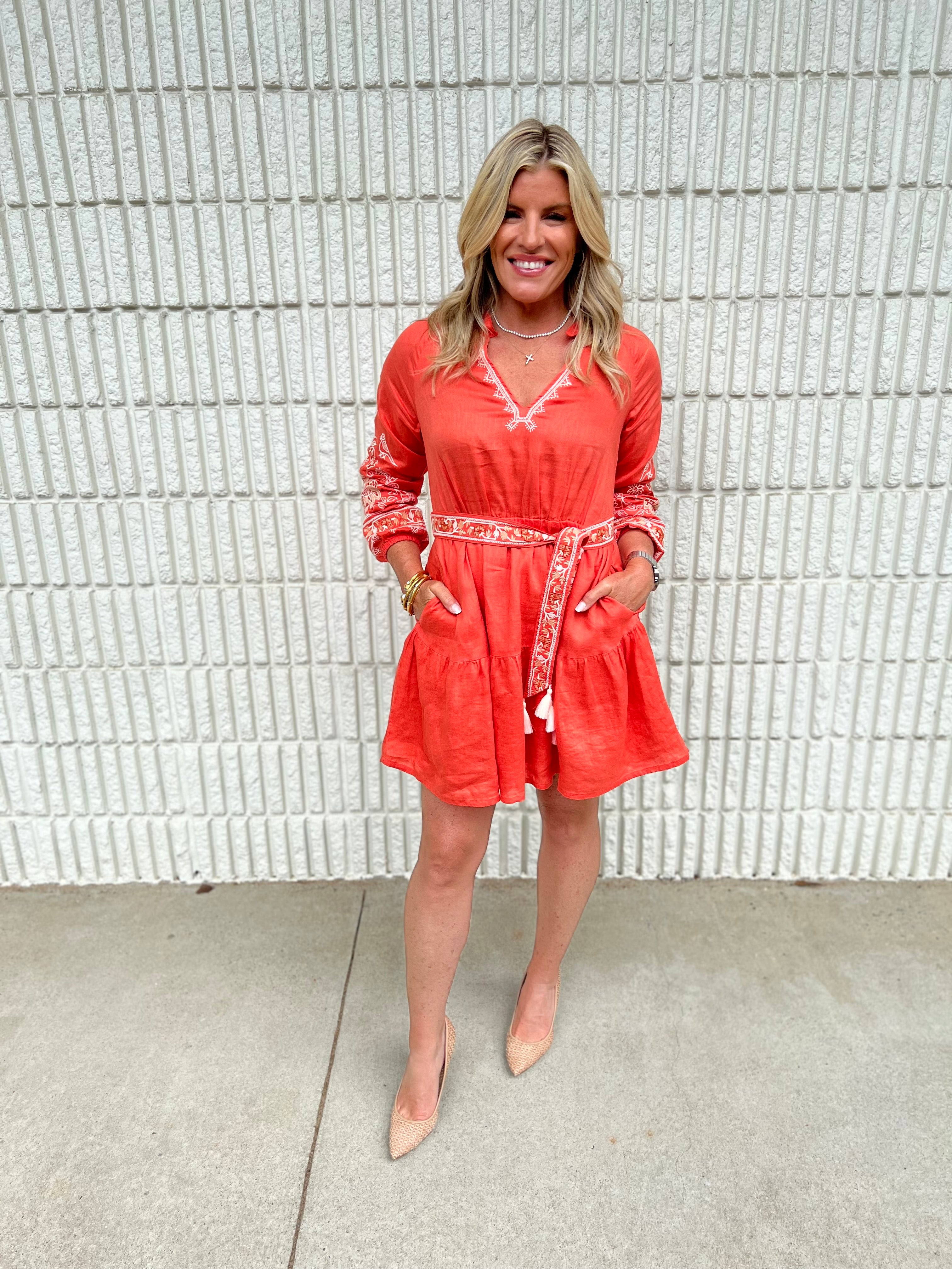 Sunita Linen Dress-Coral-Final Sale