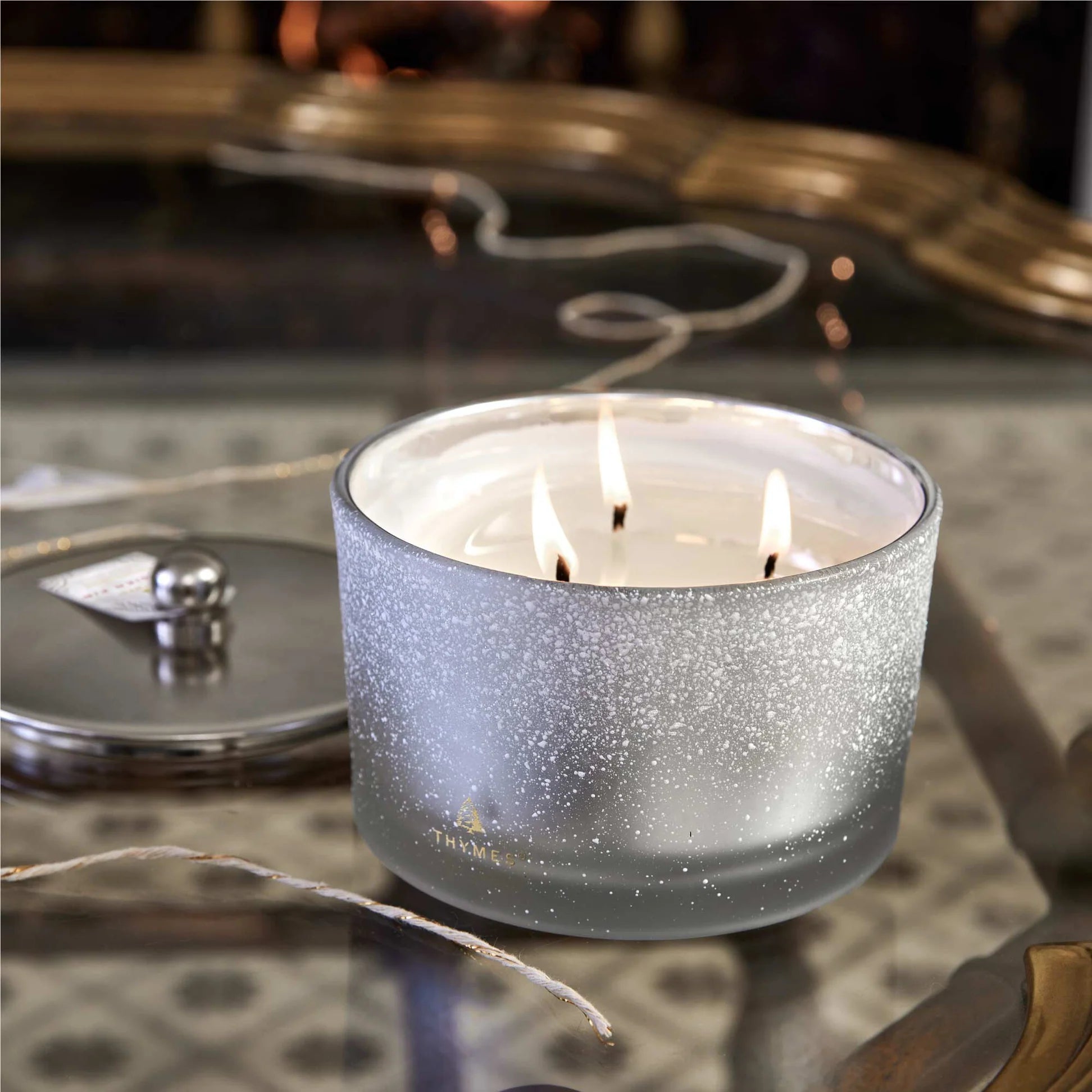 Thymes Frasier Fir Flocked 3-Wick Candle-18oz