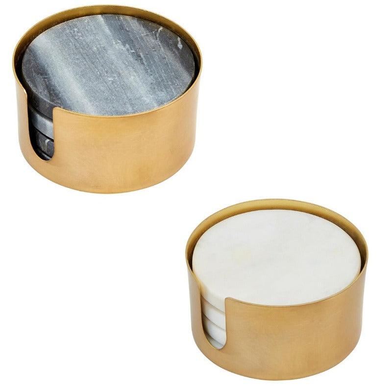 Round Marble Coaster Set w/ Brass Caddy- 5 pc. (2 colors)