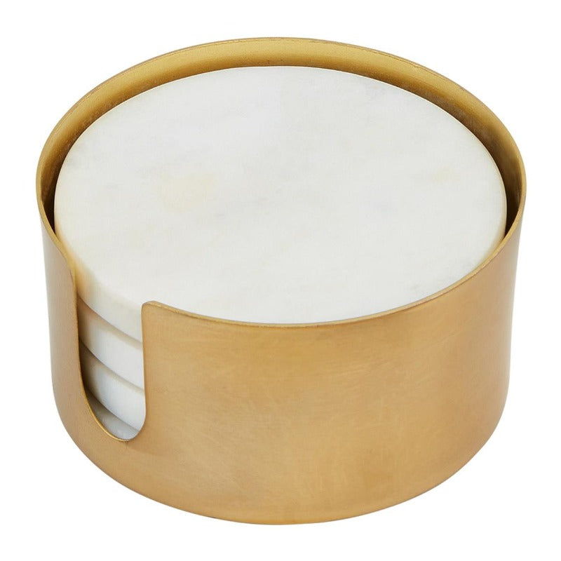 Round Marble Coaster Set w/ Brass Caddy- 5 pc. (2 colors)