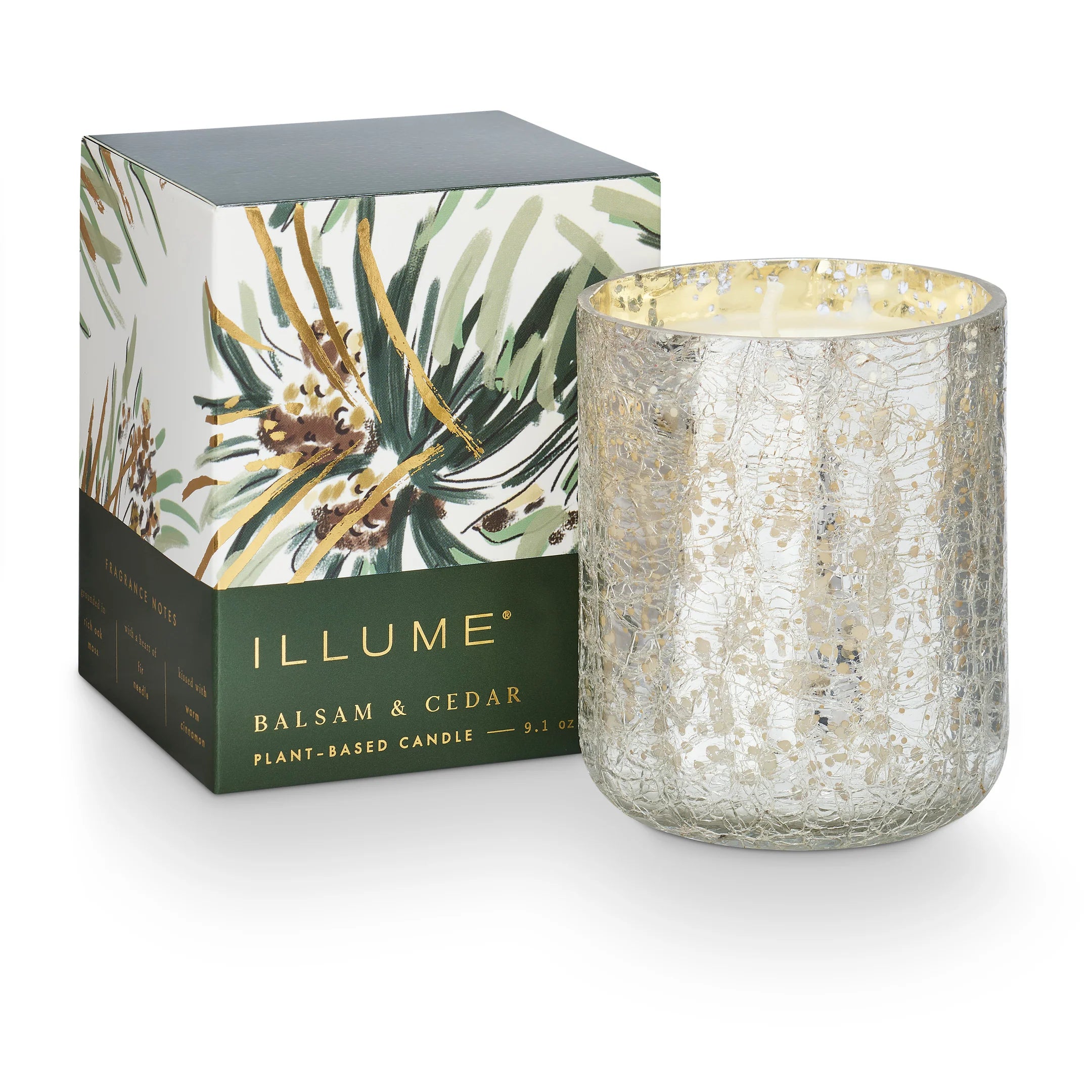 Balsam & Cedar Boxed Crackle Glass Candle ( 2 Sizes)