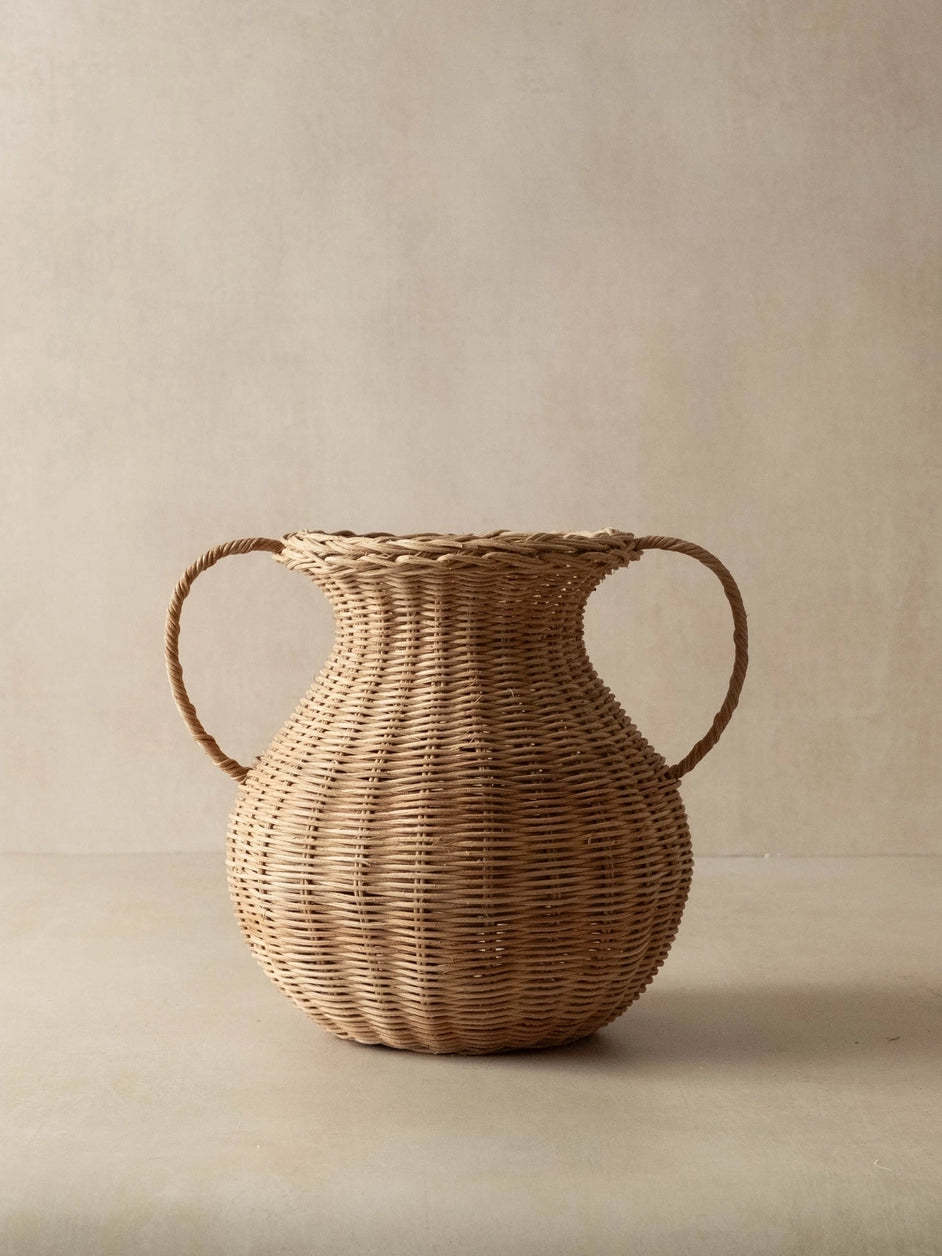 15" Woven Rattan Vase w/ Handles