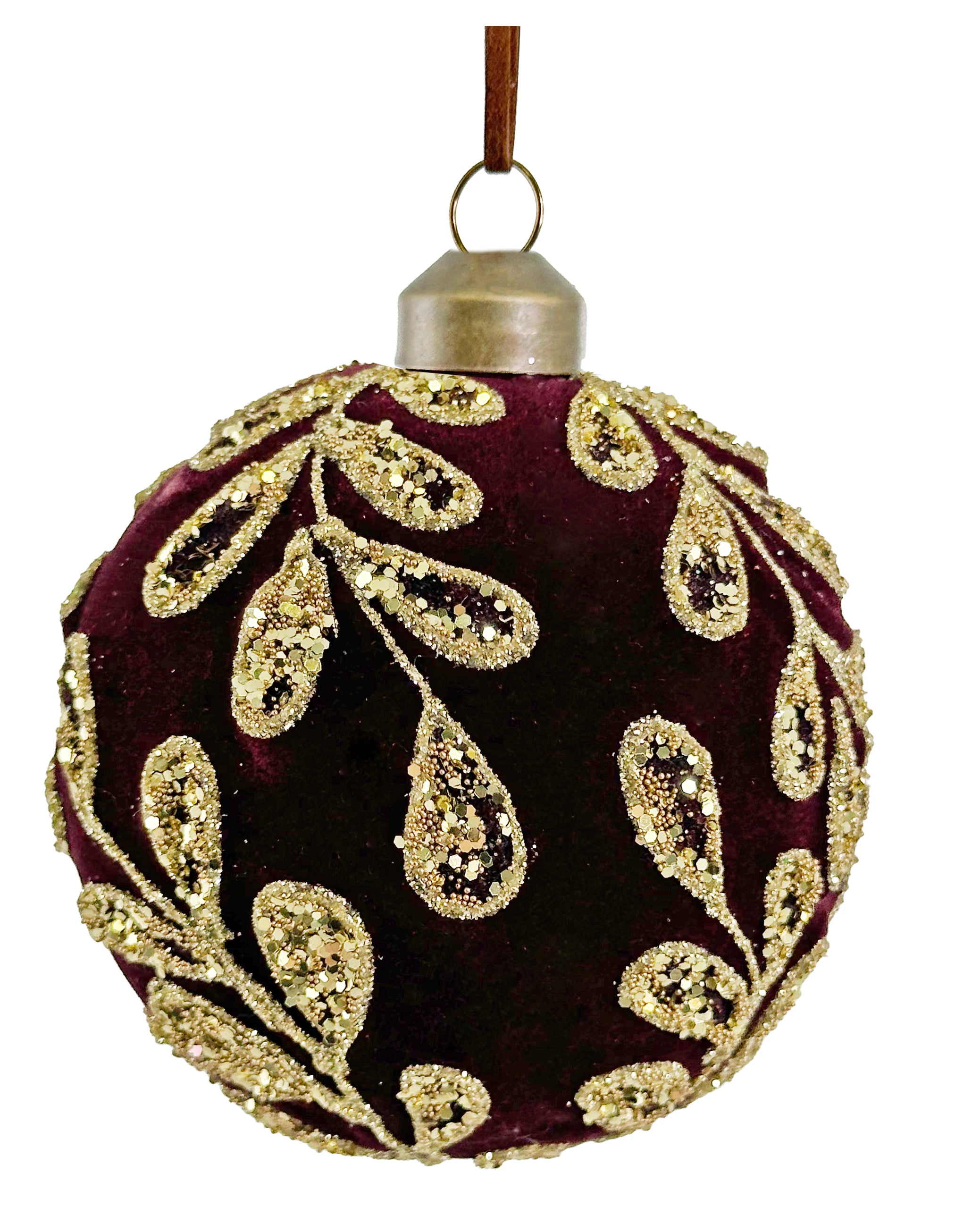 Burgundy Velvet w/ Gold Glitter Ornament (2 Sizes)