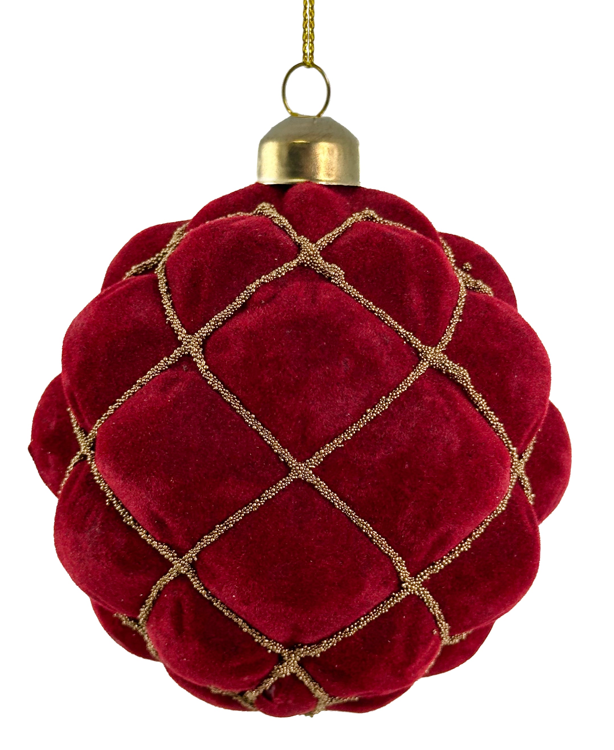Burgundy Velvet w/ Gold Beads Ornament (2 Sizes)