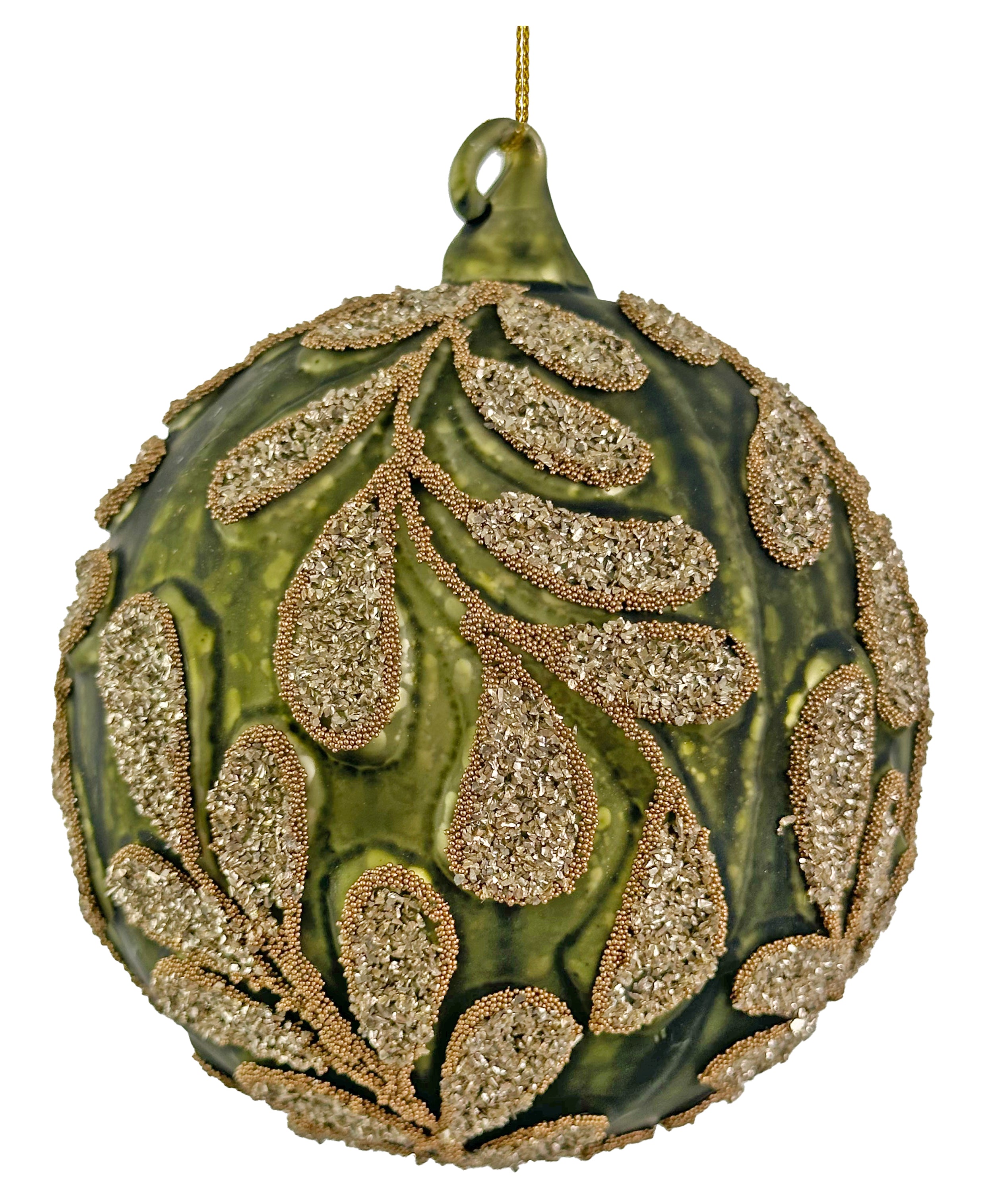 Antique Green Beaded Leaf Ornament (2 Sizes)