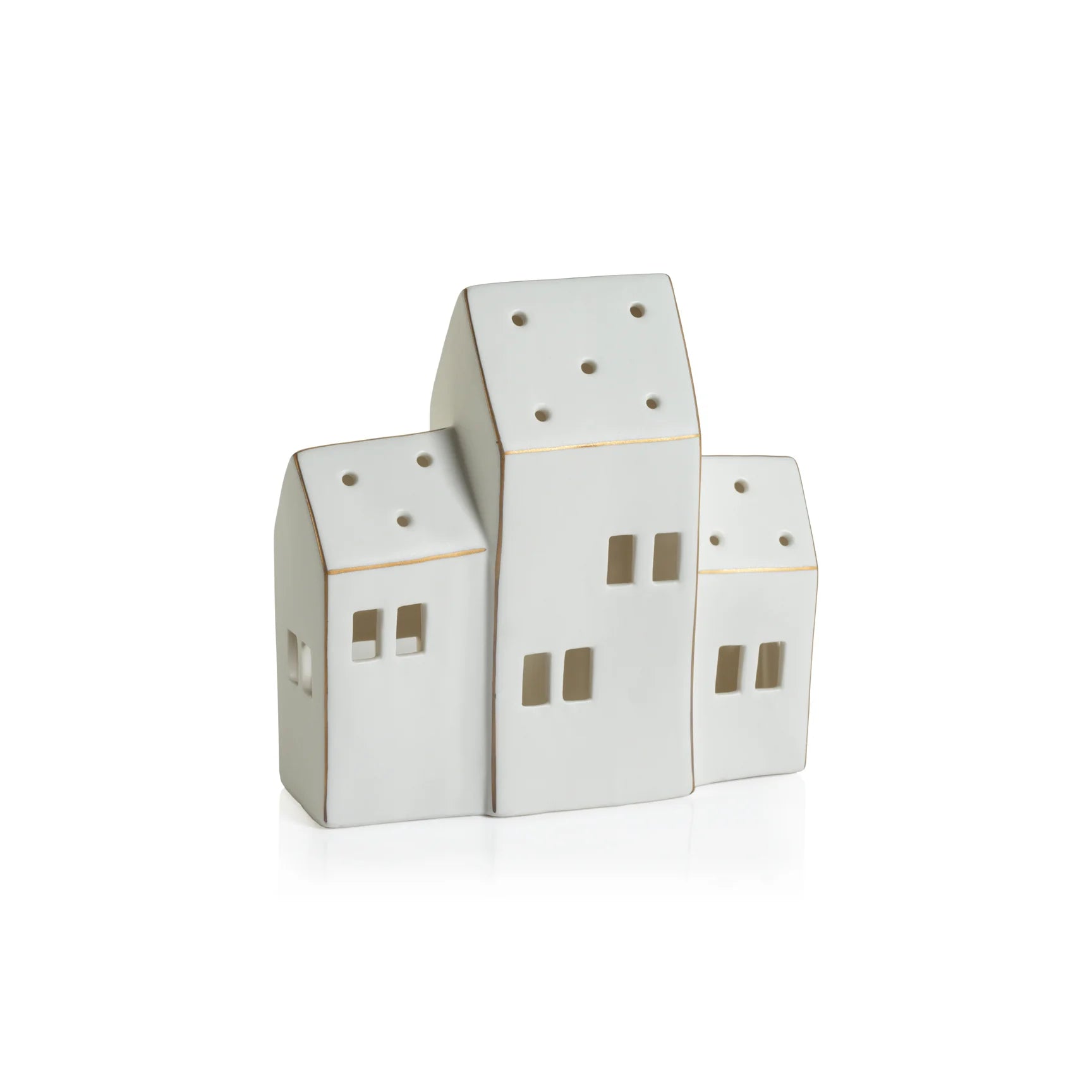 6.5" LED Porcelain House Matte White w/ Gold Trim