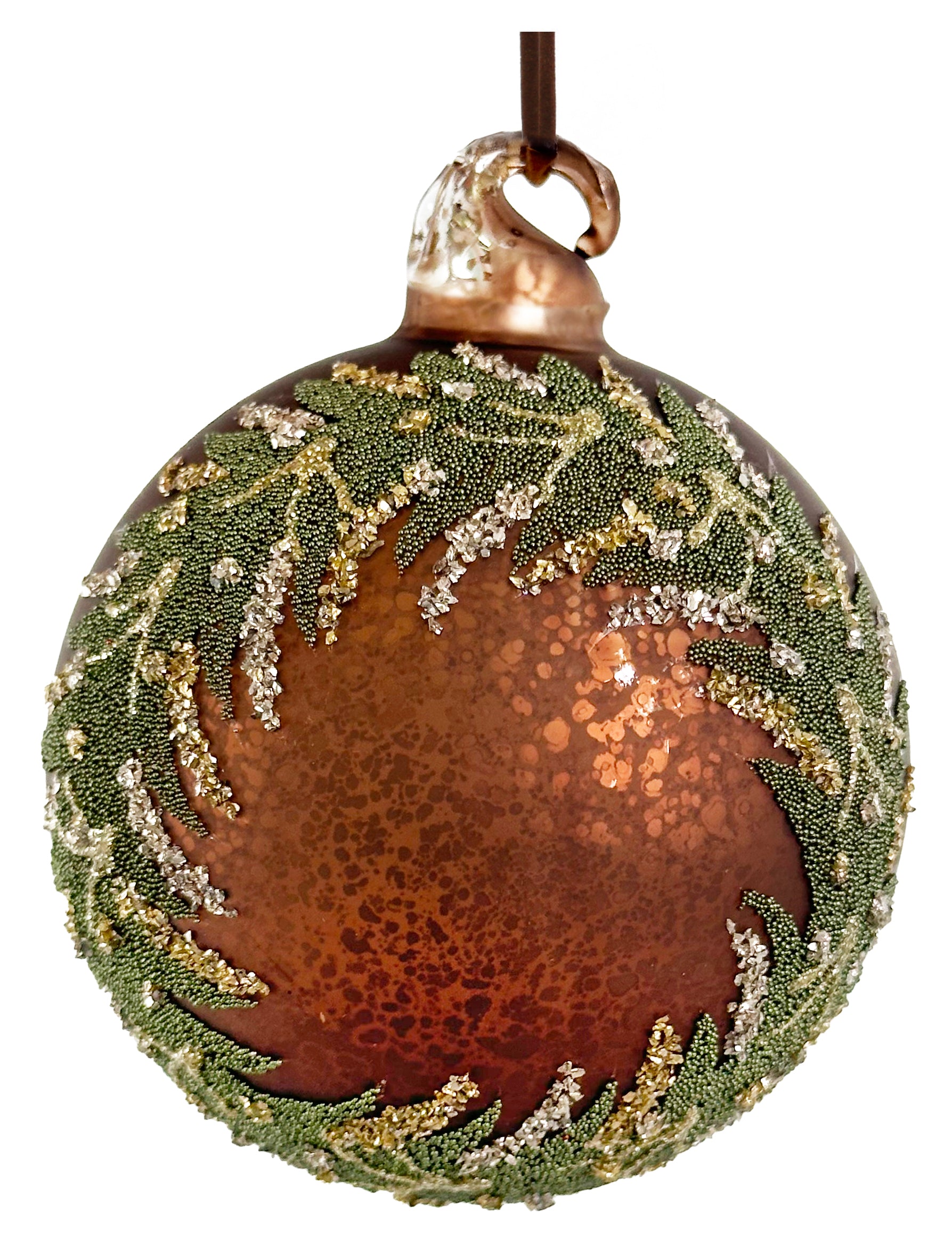 Matte Brown w/ Beaded Wreath Glass Ornament (2 Sizes)